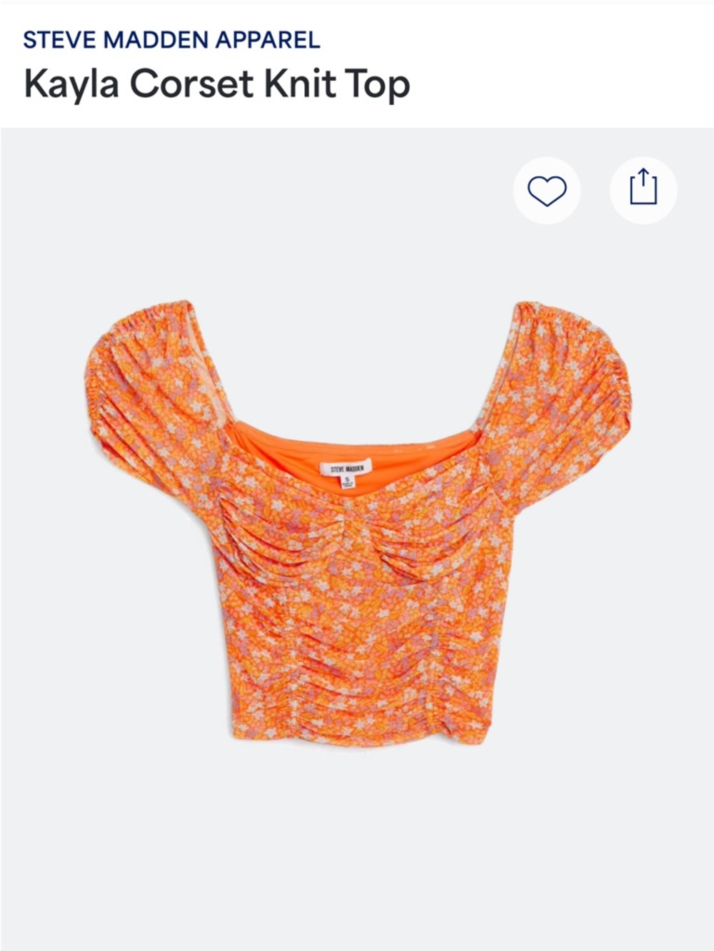 Orange Floral Ruched Puff Sleeve Top
